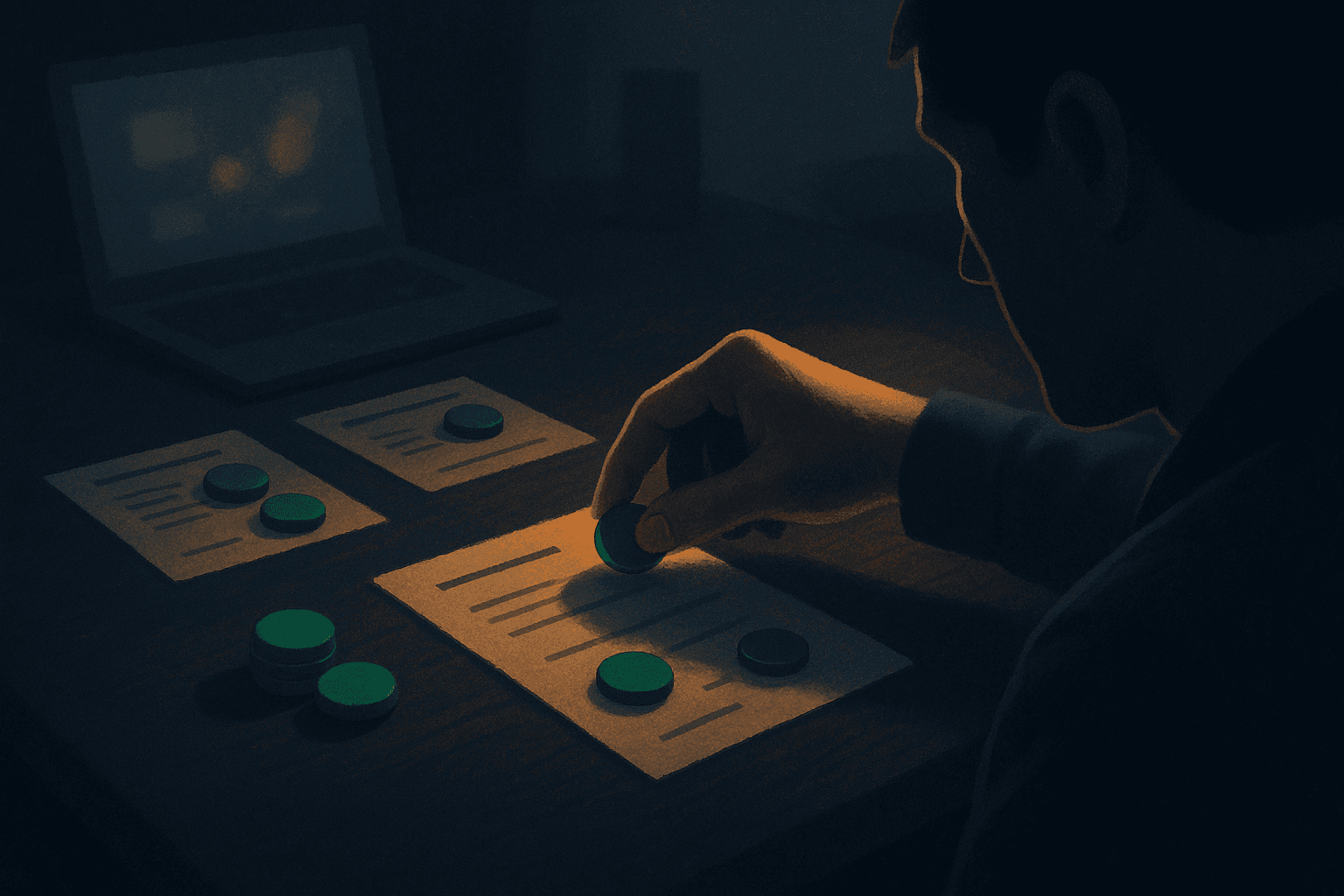 A freelancer's hand placing an emerald token on a job posting