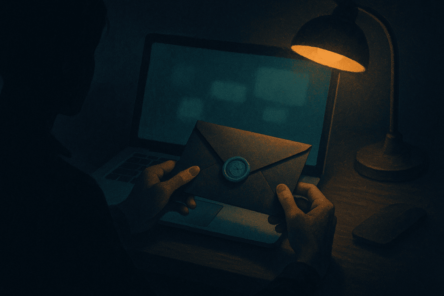 An invitation sealed in emerald arriving on a freelancer's desk