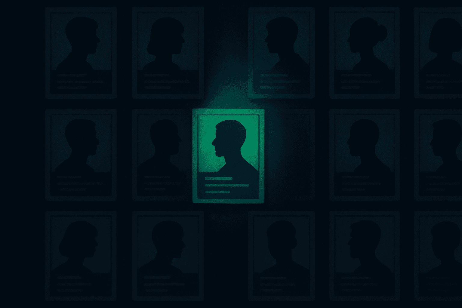 A freelancer's profile card under a spotlight among many dim ones